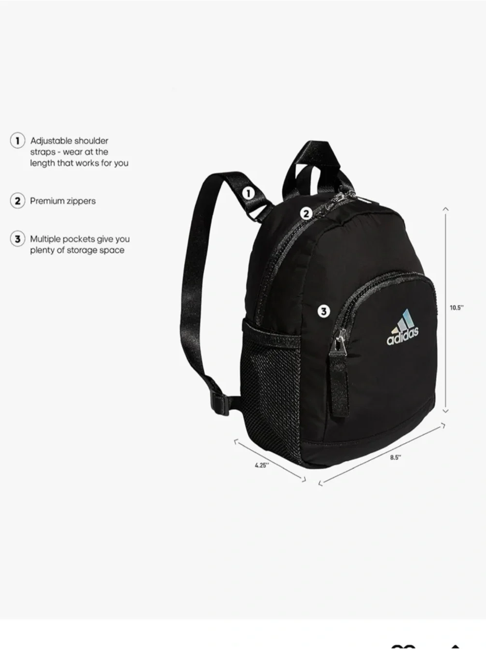 adidas Black Mini Backpack with Iridescent Logo - Picture 10 of 10